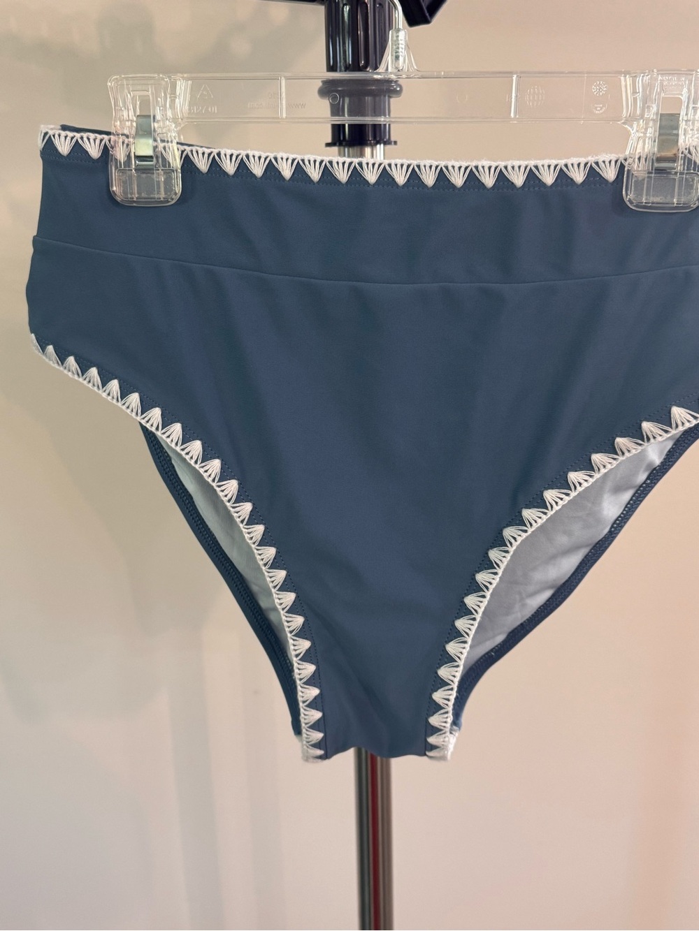 High-Waist Bikini Bottom with White Trim - Marine Blue